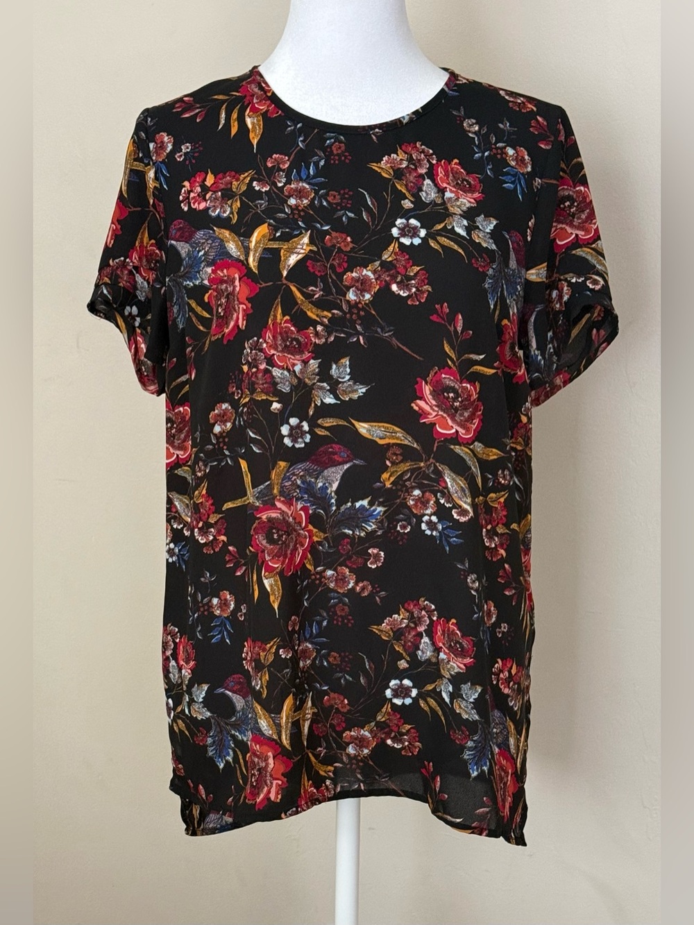 DR2 by Daniel Rainn Floral Pintuck Pleat Sleeve Blouse Size S